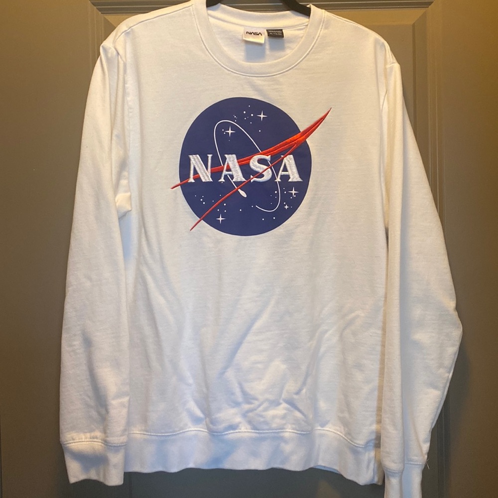 White NASA Embroidered Crewneck Sweatshirt